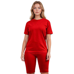 Women's T-Shirt & Biker Short Set | High-Waist, Flexible Fit - XS / Red - www.upstandingapparel.com