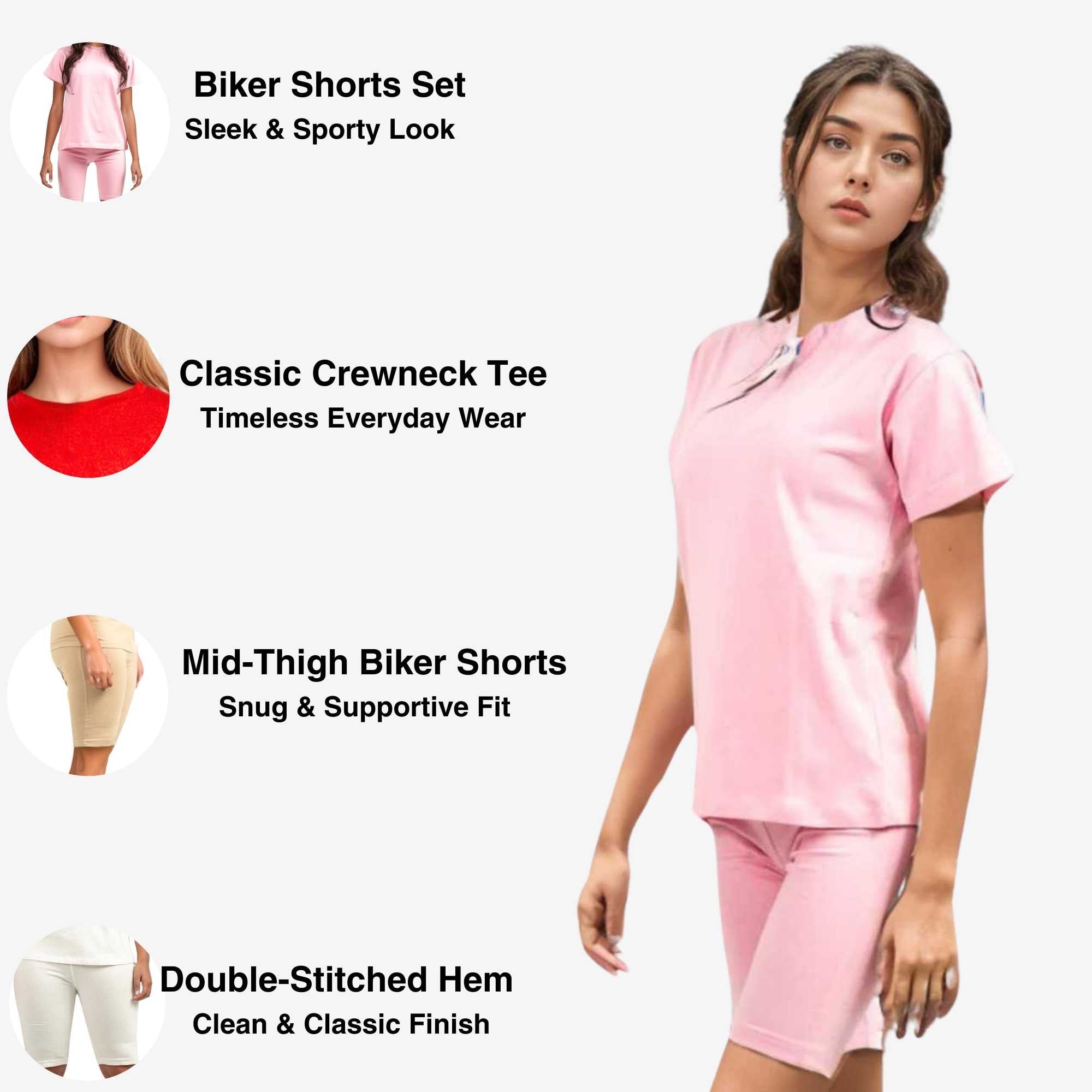 Women's T-Shirt & Biker Short Set | High-Waist, Flexible Fit - XS / Red - www.upstandingapparel.com